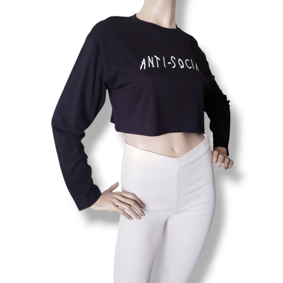 "Anti-Social" Print Long Sleeve Crop Top by Rock Rose Couture - Picture 3 of 8